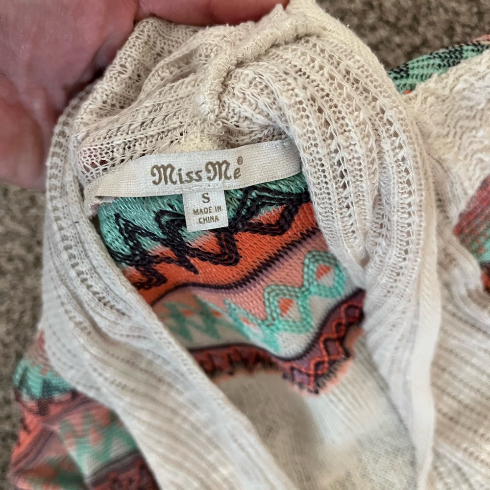 Miss Me Colorful Patterned Open-Front Cardigan - Picture 3 of 5
